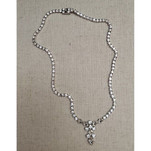 Vintage B. DAVID Clear Diamond Cut Rhinestone Necklace Art Deco Designer Signed - Picture 4 of 8